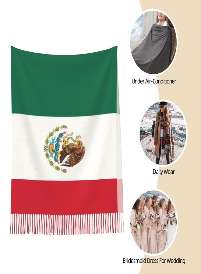 Bagea-Ka Mexico Flag Pattern Scarf Long Shawl Wraps Pashmina for Women Girls with Tassels Soft Warm Cozy - Image 5